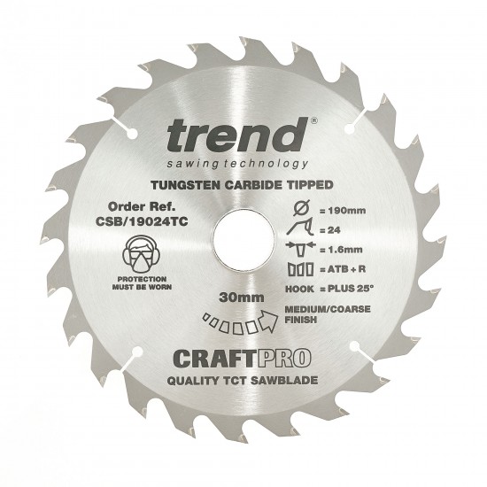 CSB/19024TC Craft saw blade 190mm x 24 teeth x 30 x 1.55 for DCS575