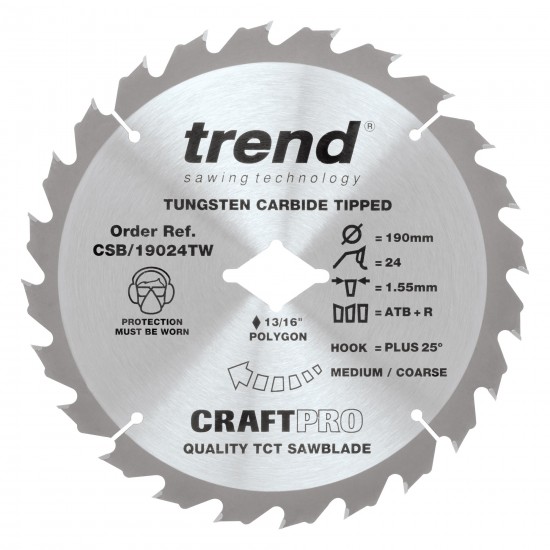 CSB/19024TW Craft sawblade 190mm x 24 teeth x 5/8 thin Wormdrive
