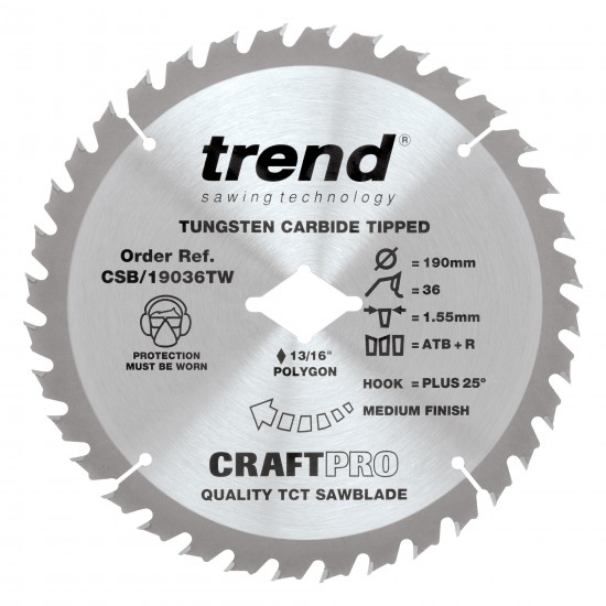 CSB/19036TW Craft sawblade 190mm x 36 teeth x 5/8 thin Wormdrive