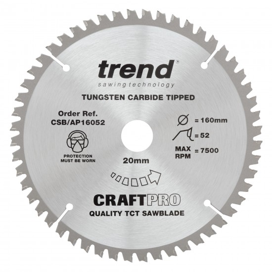 CSB/AP16052 Craft saw blade aluminium and plastic 160 x 52 teeth x 20