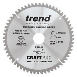 CSB/AP19060 Craft saw blade aluminium and plastic 190 x 60 teeth x 30