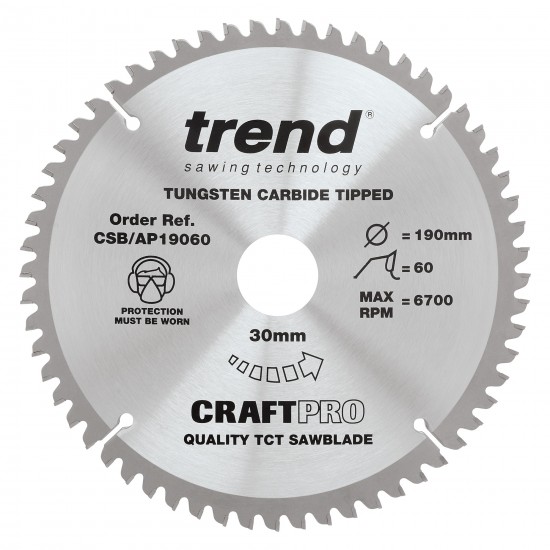 CSB/AP19060 Craft saw blade aluminium and plastic 190 x 60 teeth x 30
