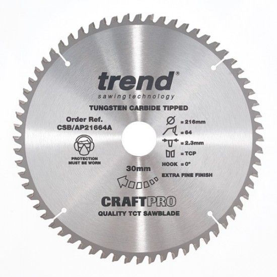 CSB/AP21664A Craft saw blade aluminium and plastic 216mm x 64 teeth x 30mm