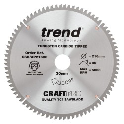 CSB/AP21680 Craft saw blade aluminium and plastic 216mm x 80 teeth x 30mm