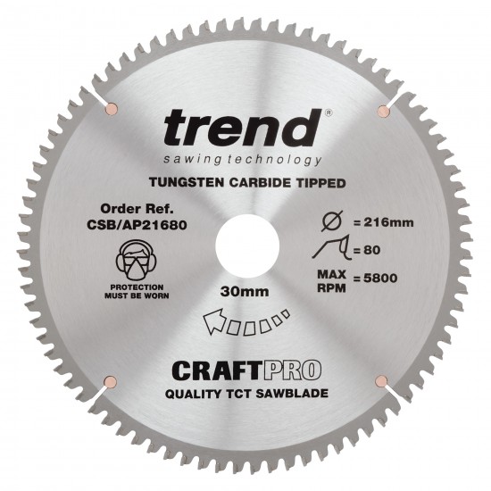 CSB/AP21680 Craft saw blade aluminium and plastic 216mm x 80 teeth x 30mm