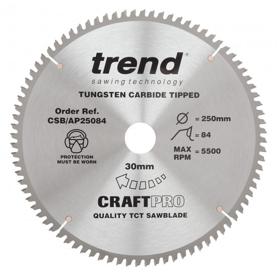 CSB/AP25084 Craft saw blade aluminium and plastic 250mm x 84 teeth x 30mm