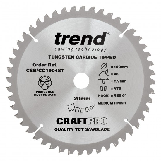 CSB/CC19048T Craft saw blade crosscut 190mm x 48 teeth x 20mm thin