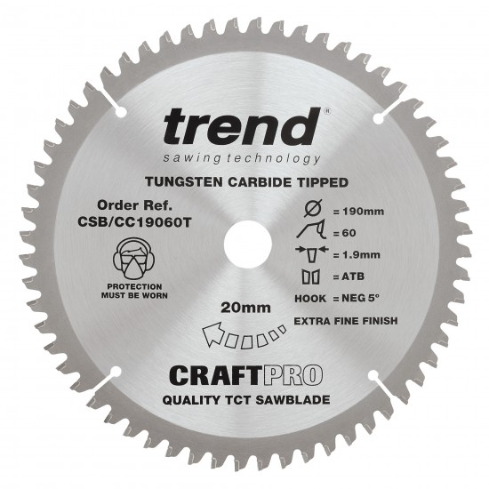 CSB/CC19060T Craft saw blade crosscut 190mm x 60 teeth x 20mm thin