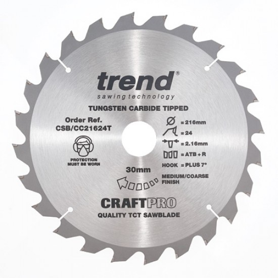 CSB/CC21624T Craft saw blade crosscut 216mm x 24 teeth x 30mm thin