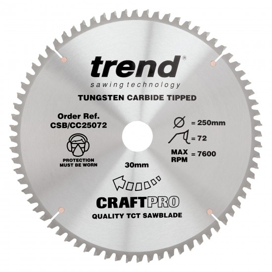 CSB/CC25072 Craft saw blade crosscut 250mm x 72 teeth x 30mm