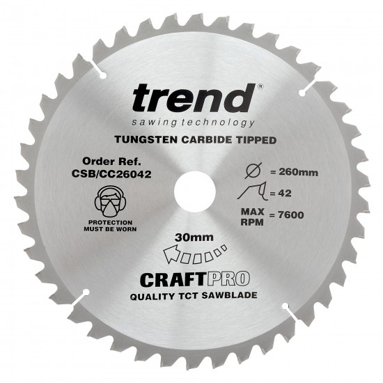 CSB/CC26042 Craft saw blade crosscut 260mm x 42 teeth x 30mm