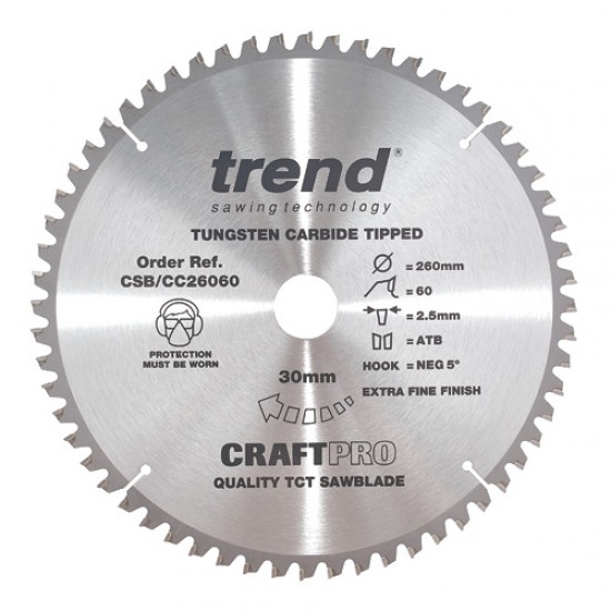CSB/CC26060 Craft saw blade crosscut 260mm x 60 teeth x 30mm