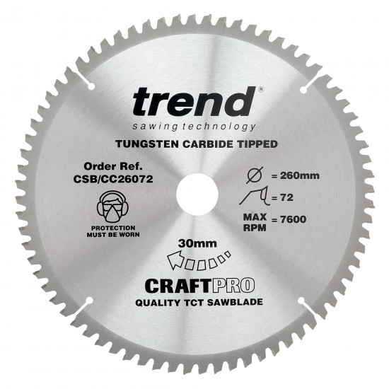 CSB/CC26072 Craft saw blade crosscut 260mm x 72 teeth x 30mm