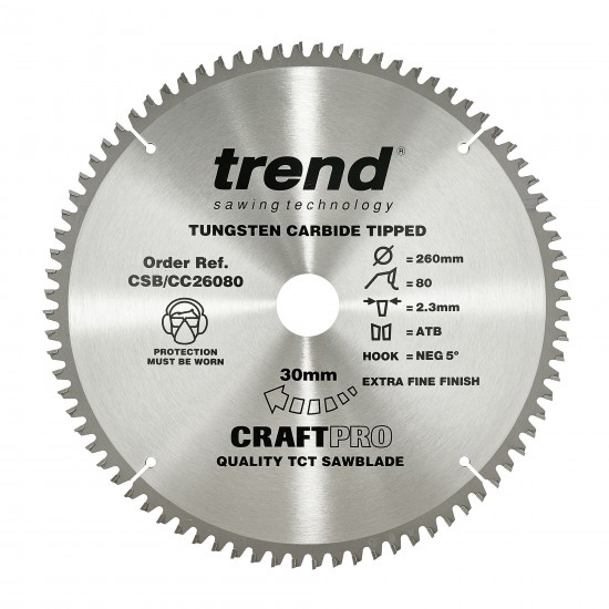 CSB/CC26080 Craft saw blade crosscut 260mm x 80 teeth x 30mm