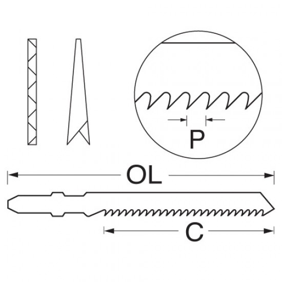 JB/T101B Jigsaw blade 100x2.5mm CV up-cut 5 pack