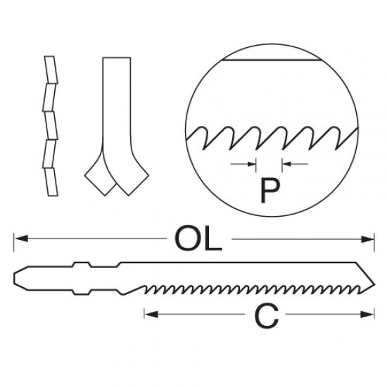 JB/T111C Jigsaw blade 100x3.0mm CV up-cut 5 pack