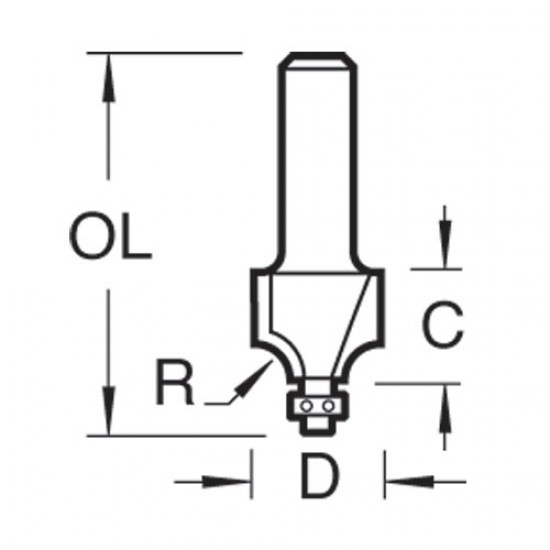 MB/07X1/4TC Mini guided round over radius 3.2mm x 11.1mm