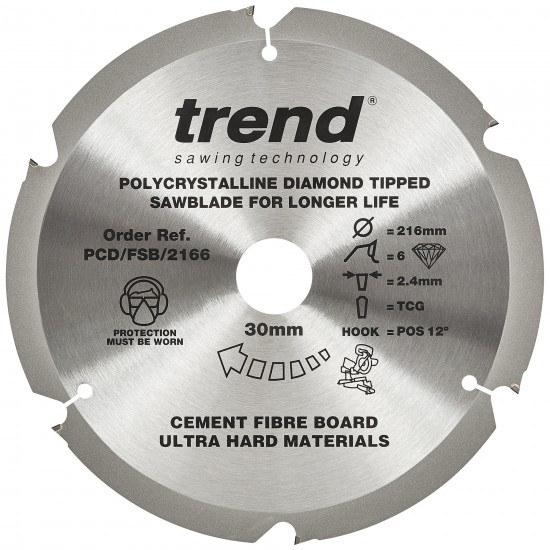 PCD/FSB/2166 Fibreboard sawblade PCD 216mm x 6T x 30mm